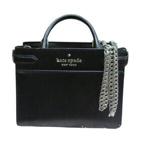 Kate Spade two handle italian leather black tote handbag purse & crossbody chain